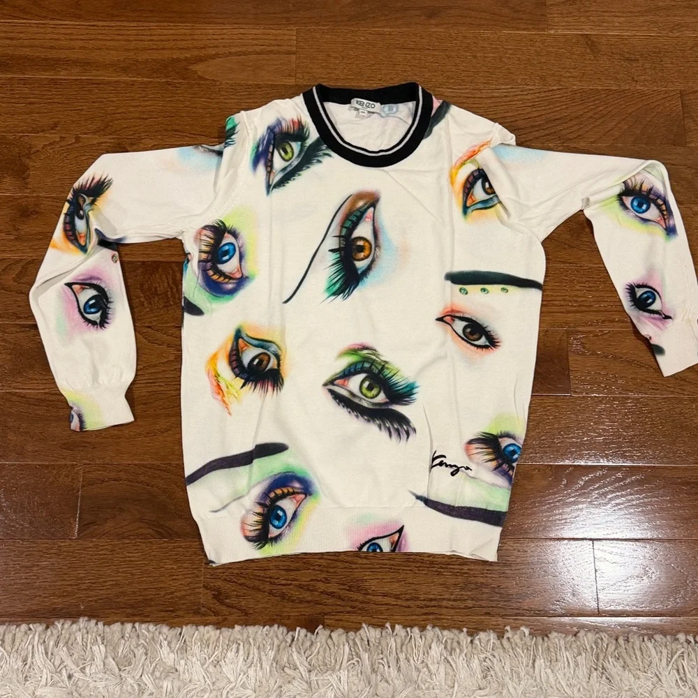 Eye Print Kenzo Sweater in White with Multicolor Eye Motif Fits like Small - Picture 6 of 6